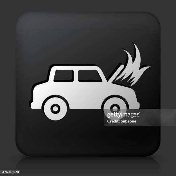 black square button with car fire icon - car reflection stock illustrations