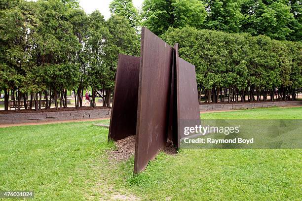 Richard Serra's "Five Plates, Two Poles" sculpture at the Minneapolis Sculpture Garden on May 23, 2015 in Minneapolis, Minnesota.