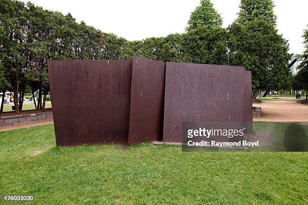 Richard Serra's "Five Plates, Two Poles" sculpture at the Minneapolis Sculpture Garden on May 23, 2015 in Minneapolis, Minnesota.