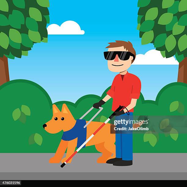 blind man with dog cartoon - seeing eye dog stock illustrations