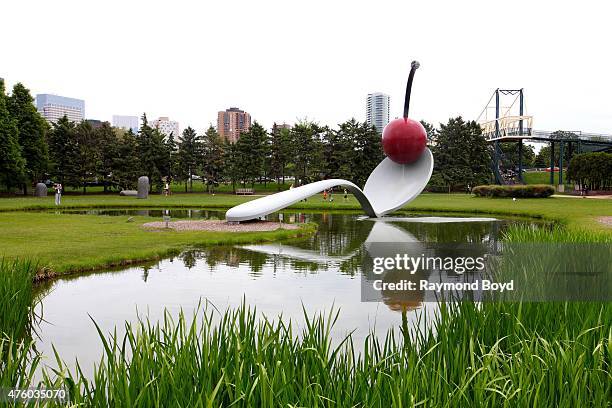 Claes Oldenburg and Coosje van Bruggen's "Spoonbridge and Cherry" sculpture at the Minneapolis Sculpture Garden on May 23, 2015 in Minneapolis,...