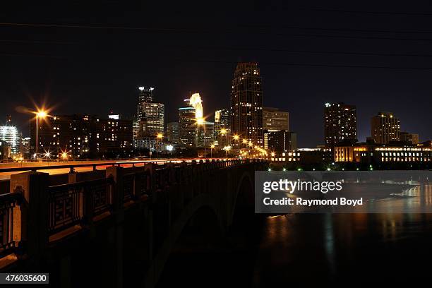 Minneapolis skyline as photographed from the Third Avenue Bridge on May 22, 2015 in Minneapolis, Minnesota.