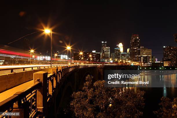 Minneapolis skyline as photographed from the Third Avenue Bridge on May 22, 2015 in Minneapolis, Minnesota.