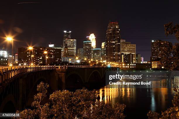 Minneapolis skyline as photographed from the Third Avenue Bridge on May 22, 2015 in Minneapolis, Minnesota.