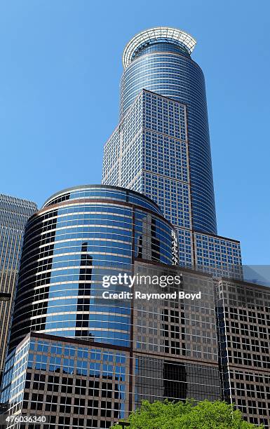 Capella Tower stands out amongst other downtown office buildings on May 22, 2015 in Minneapolis, Minnesota.