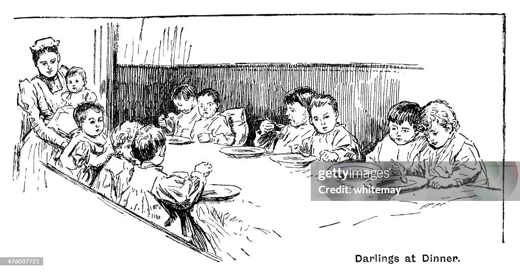 Victorian toddlers eating a nursery meal