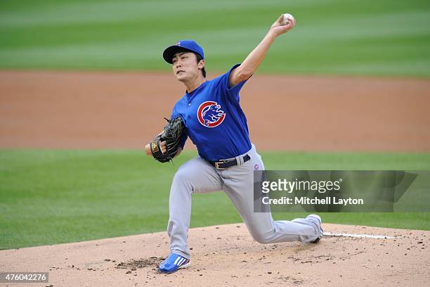 Tsuyoshi Wada of the Chicago Cubs pitches in the first inning during a baseball game against the Washington Nationals at Nationals Park on June 5,...
