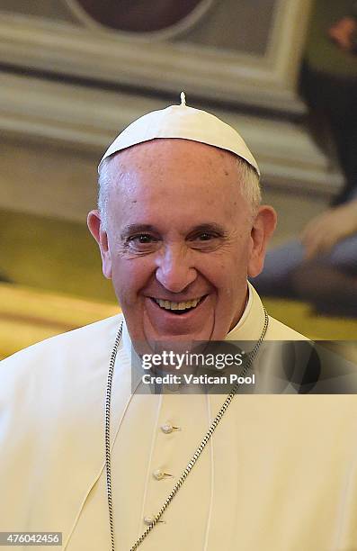 Pope Francis meets with President Michelle Bachelet Jeria of Chile during an audience at the Apostolic Palace on June 5, 2015 in Vatican City,...