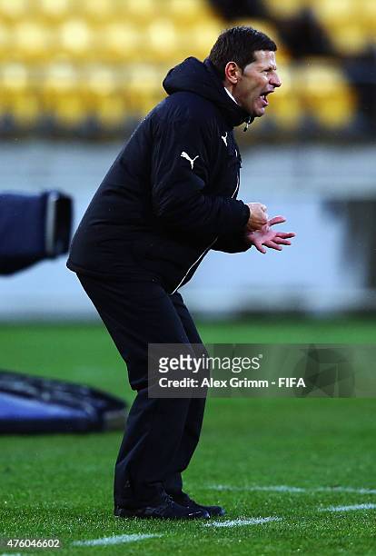 Head coach Andreas Heraf of Austria reacts during the FIFA U-20 World Cup New Zealand 2015 Group B match between Austria and Argentina at Wellington...
