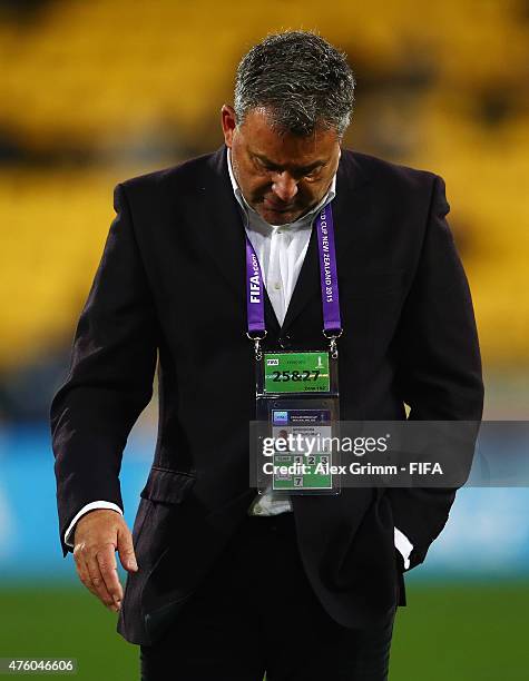 Head coach Humberto Grondona of Argentina reacts during the FIFA U-20 World Cup New Zealand 2015 Group B match between Austria and Argentina at...