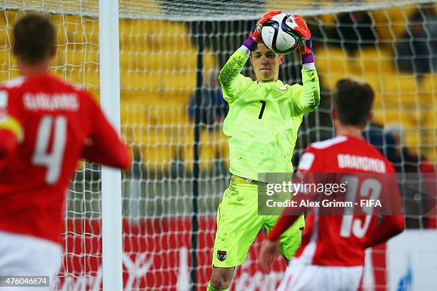 Goalkeeper Tino Casali of Austria catches the ball during the FIFA U-20 World Cup New Zealand 2015 Group B match between Austria and Argentina at...