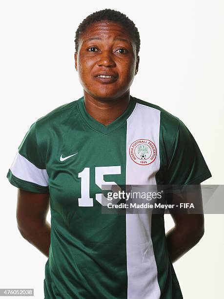 Ugo Njoku of Nigeria during a portrait session ahead of the FIFA Women's World Cup 2015 at the Hilton Suites Winnipeg on June 5, 2015 in Winnipeg,...
