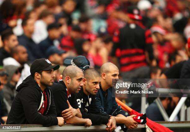 North terrace RBB fans refuse to chant during the round 21 A-League match between the Western Sydney Wanderers and the Newcastle Jets at Parramatta...