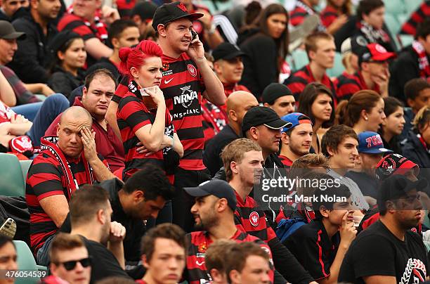 North terrace RBB fans refuse to chant during the round 21 A-League match between the Western Sydney Wanderers and the Newcastle Jets at Parramatta...