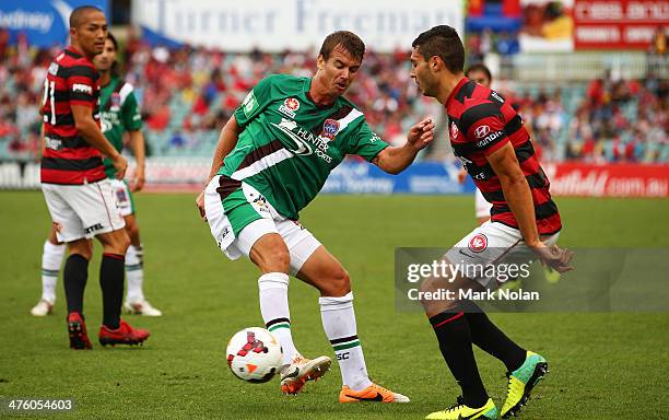 Joel Griffiths of the Jets in action during the round 21 A-League match between the Western Sydney Wanderers and the Newcastle Jets at Parramatta...