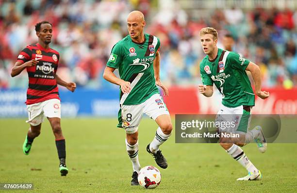 Ruben Zadkovich of the Jets in action during the round 21 A-League match between the Western Sydney Wanderers and the Newcastle Jets at Parramatta...