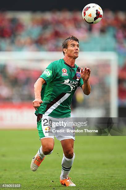 Joel Griffiths of the Jets controls the ball during the round 21 A-League match between the Western Sydney Wanderers and the Newcastle Jets at...