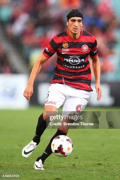 Jerome Polenz of the Wanderers controls the ball during the round 21 A-League match between the Western Sydney Wanderers and the Newcastle Jets at...