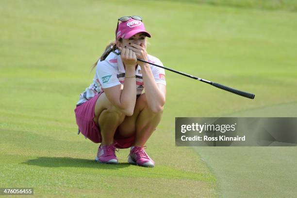 Paula Creamer of the USA celebrates after holing an eagle putt to seal victory in a play-off against Azahara Munoz of Spain during the final round of...