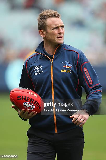 Brent Reilly of the Crows looks on during the round 10 AFL match between the Carlton Blues and the Adelaide Crows at Melbourne Cricket Ground on June...