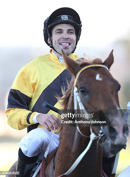 Thomas Huet returns on Wouldn't It Be Nice after winning race 6, The POWHF Tommy Raudonikis OAM June Stakes, during Sydney Racing at Royal Randwick...