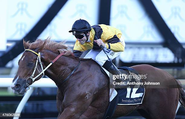 Thomas Huet rides Wouldn'y It Be Nice to win race 6, The POWHF Tommy Raudonikis OAM June Stakes, during Sydney Racing at Royal Randwick Racecourse on...