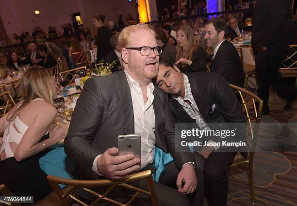 Comedian Jim Gaffigan and actor John Stamos attend the "Cool Comedy - Hot Cuisine" To Benefit The Scleroderma Research Foundation benefit at the...
