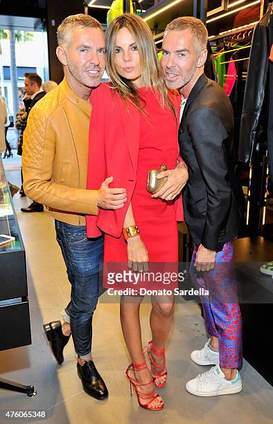Designer Dan Caten, Erica Pelosini and designer Dean Caten attend DSQUARED2 Los Angeles cocktail party and dinner hosted by Dean and Dan Caten on...