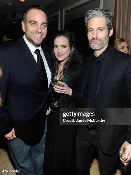 Michael Sugar, actress Winona Ryder and designer Scott Mackinlay Hahn attend GREY GOOSE Pre-Oscar Party at Sunset Tower on March 1, 2014 in West...