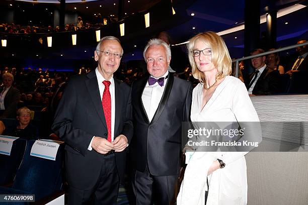 BernardMeyer, Wolfgang Kubicki and Annette Marberth-Kubicki during the naming ceremony of the cruise ship 'Mein Schiff 4' on June 5, 2015 in Kiel,...