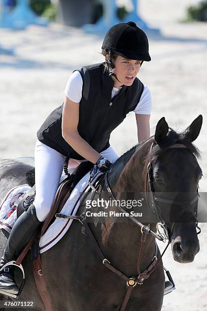 Charlotte Casiraghi competes at the Longines Athina Onassis Horse Show on June 6, 2015 in Saint-Tropez, France.