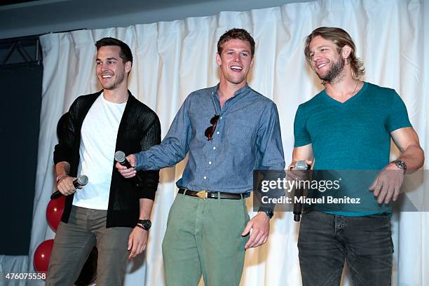 Chris Wood, Zach Roerig and Chase Coleman attend fans meeting of 'Bloody Night Con 2015' at the Hotel Barcelo Sants in Barcelona on June 6, 2015 in...