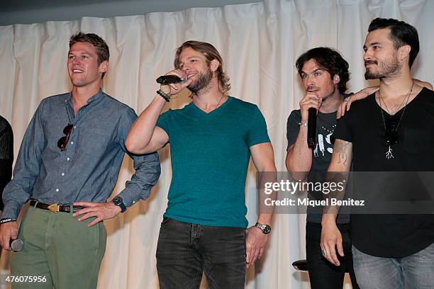 Zach Roerig, Chase Coleman, Ian Somerhalder and Michael Malarkey attend fans meeting of 'Bloody Night Con 2015' at the Hotel Barcelo Sants in...