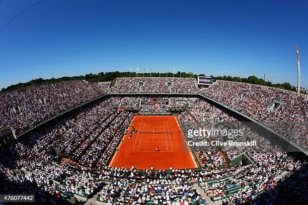 General view over Court Philippe Chatrier during the Women's Singles Final between Serena Williams of the United States and Lucie Safarova of Czech...
