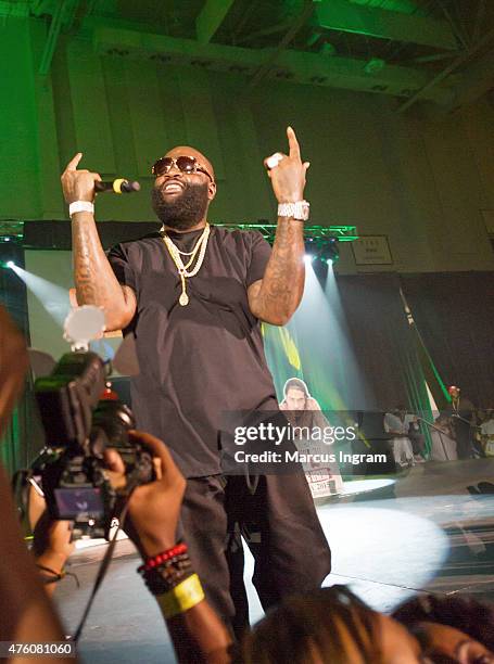 Rapper Rick Ross performs during Atlanta Greek Picnic weekend-Day 1 at Morehouse College - Forbes Arena on June 5, 2015 in Atlanta, Georgia.