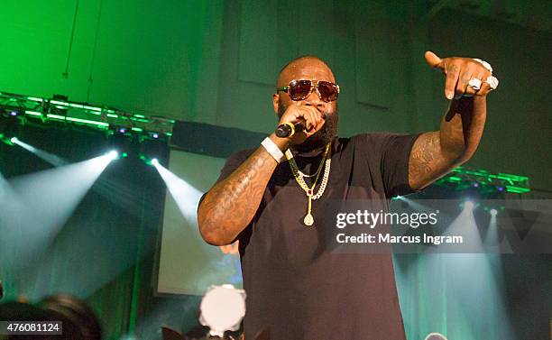 Rapper Rick Ross performs during Atlanta Greek Picnic weekend-Day 1 at Morehouse College - Forbes Arena on June 5, 2015 in Atlanta, Georgia.