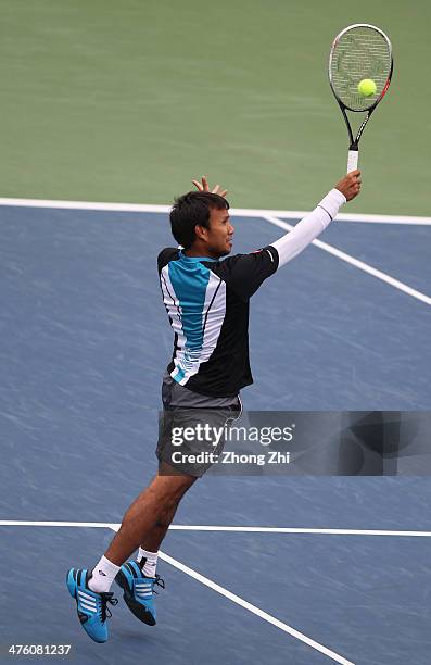 Sanchat Ratiwatana of Thailand in action during their Doubles final match against Hsin-Han Lee of Chinese Taipei and Amir Weintraub of Israel on the...