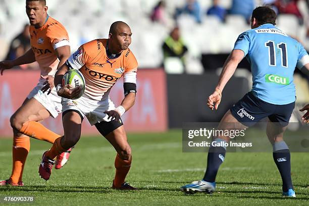 Cornal Hendricks of the Cheetahs during the Super Rugby match between Toyota Cheetahs and Waratahs at Free State Stadium on June 06, 2015 in...