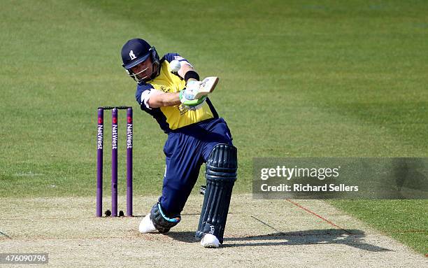 Ian Bell of the Birmingham Bears hits a six during the NatWest T20 Blast between Durham Jets and Birmingham Bears at Emirates Durham ICG, on June 06,...