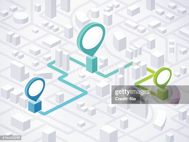 route planning directions and locations - isometric town stock illustrations