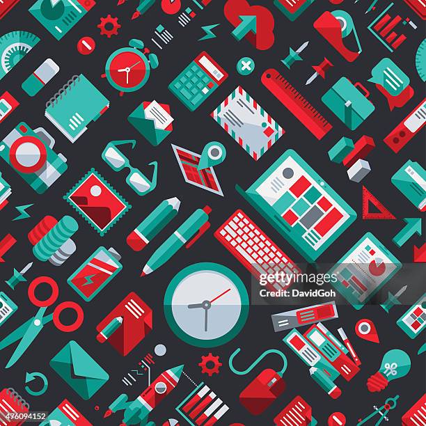 flat design elements seamless pattern - camera lights background stock illustrations