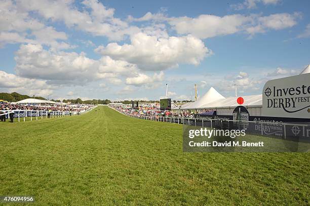 General view of the atmosphere at Derby Day during the Investec Derby Festival at Epsom Racecourse on June 6, 2015 in Epsom, England.
