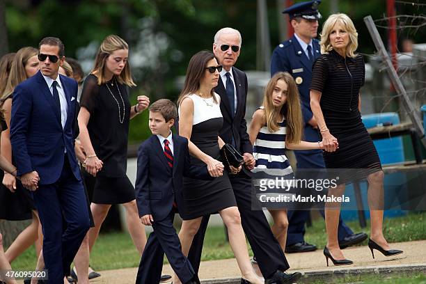 Vice President Joe Biden and his wife Dr. Jill Biden arrive with family for a mass of Christian burial at St. Anthony of Padua Church for there son,...