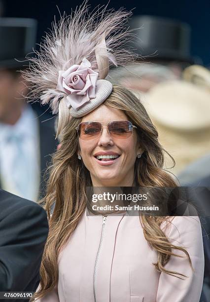 Elizabeth Hurley attends the Epsom Derby at Epsom Racecourse on June 6, 2015 in Epsom, England.