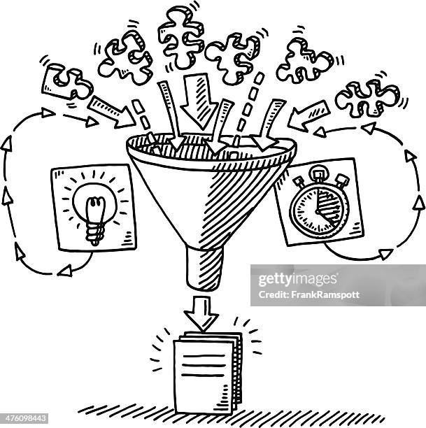 bildbanksillustrationer, clip art samt tecknat material och ikoner med funnel workflow concept drawing - inmatningsenhet