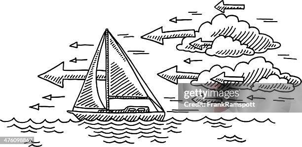 sailing wind cloud direction drawing - sailboat stock illustrations