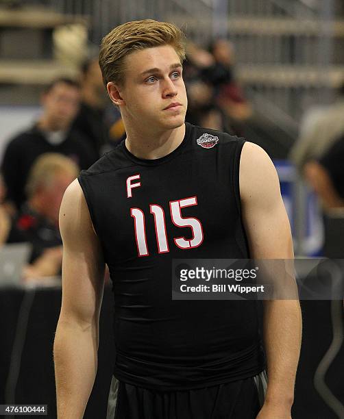 Mitchell Stephens waits to performs a test during the NHL Combine at HarborCenter on June 6, 2015 in Buffalo, New York.