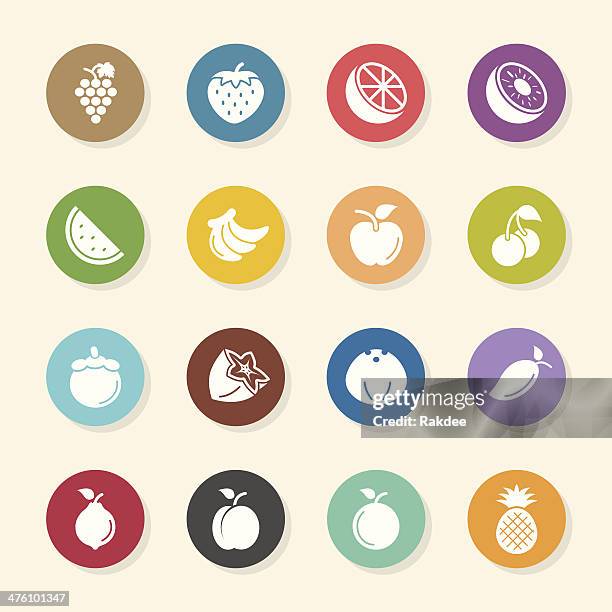fruit icons - color circle series - chrysophyllum cainito stock illustrations
