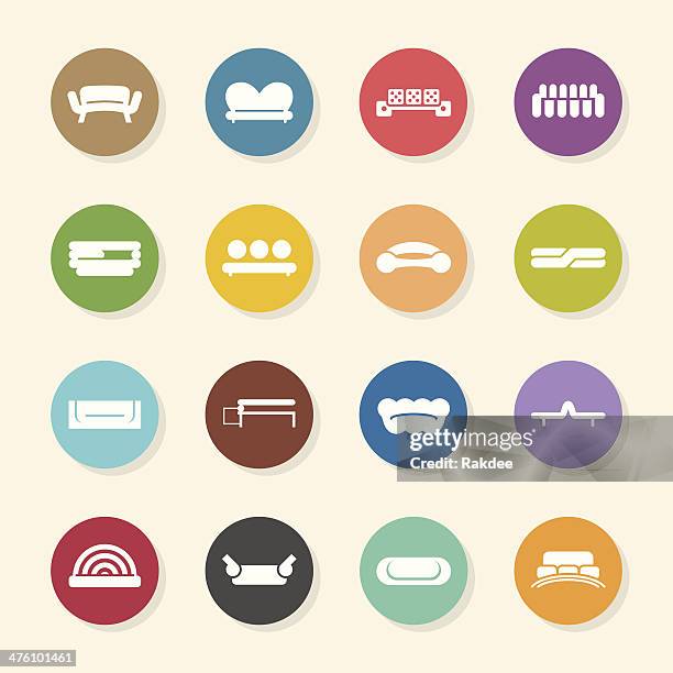 sofa design icons - color circle series - round pillow white stock illustrations