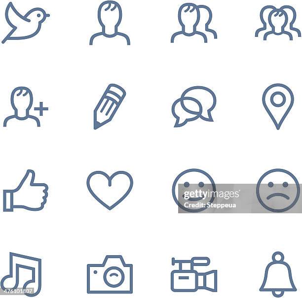 set of simple social media icons - single line heart stock illustrations